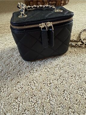 Quilted Black Leather Vanity Crossbody with Gold Chain Strap
